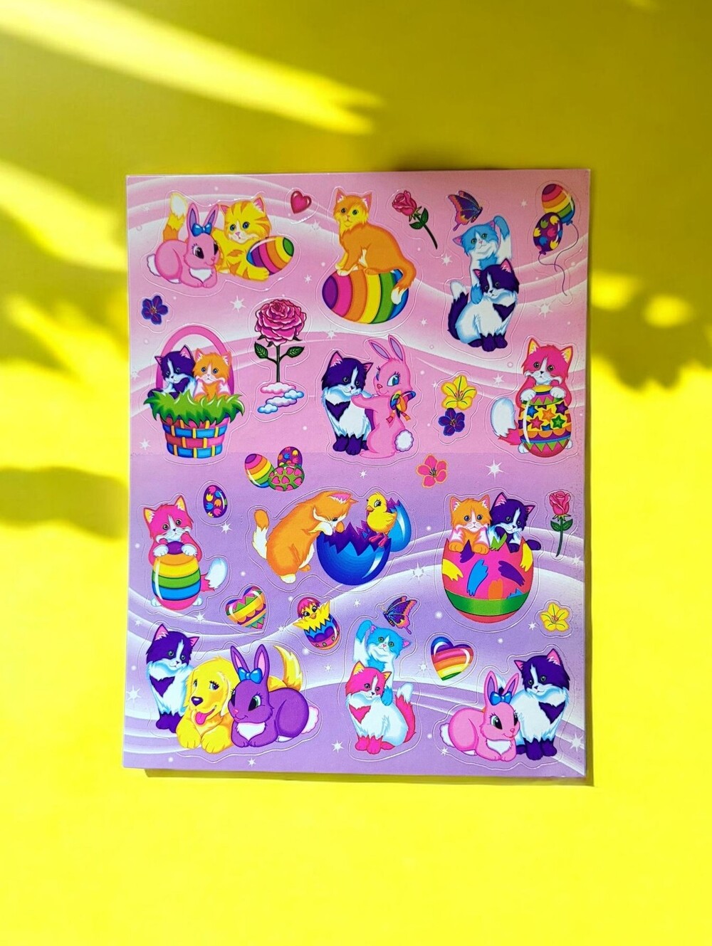 VINTAGE 1990 LISA FRANK "EASTER CATS & BUNNIES" STICKER SHEET (S234)